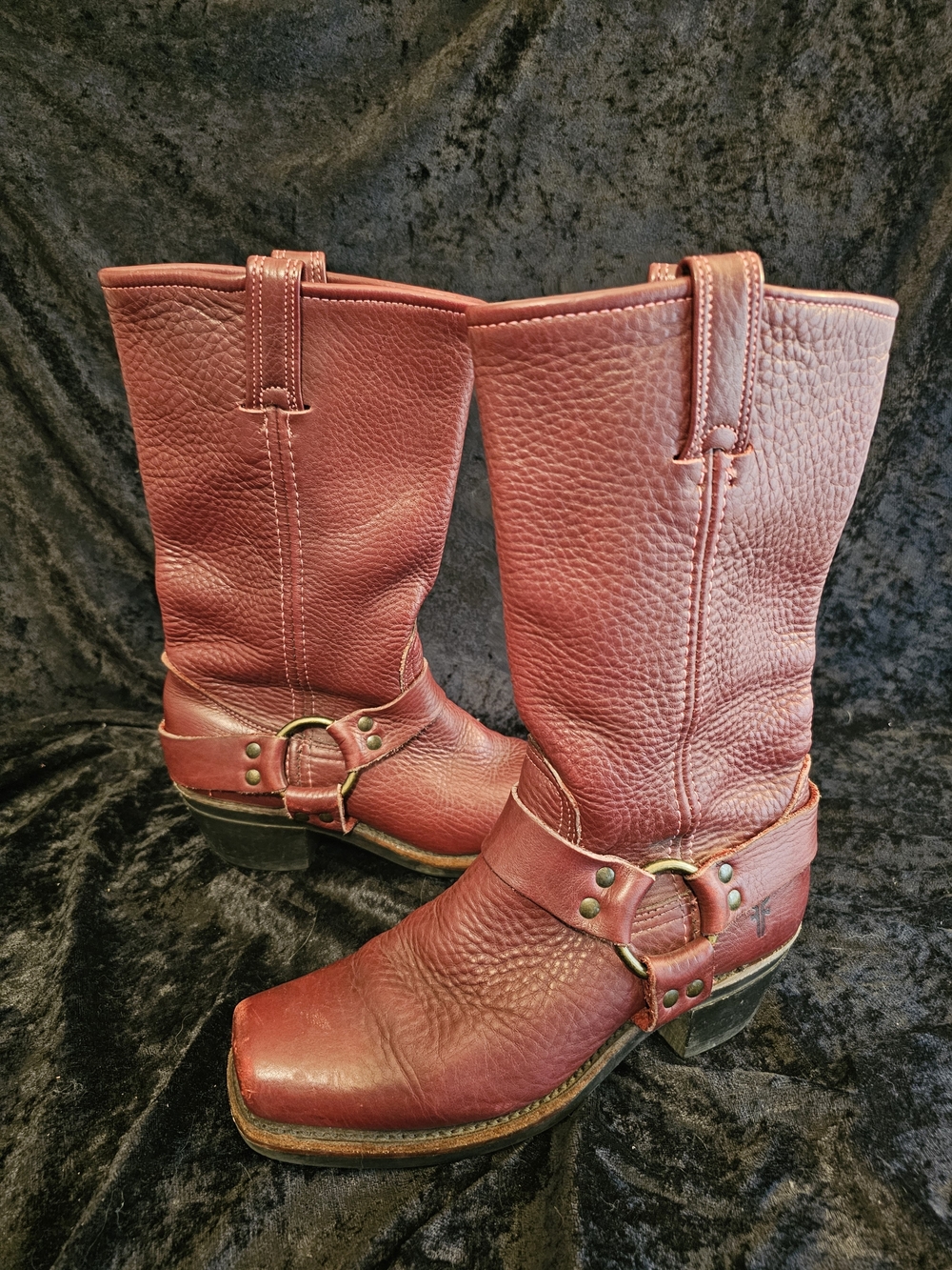 Vintage FRYE 12R Harness Boots Burgundy Red Leather Made in USA Women's Size 7